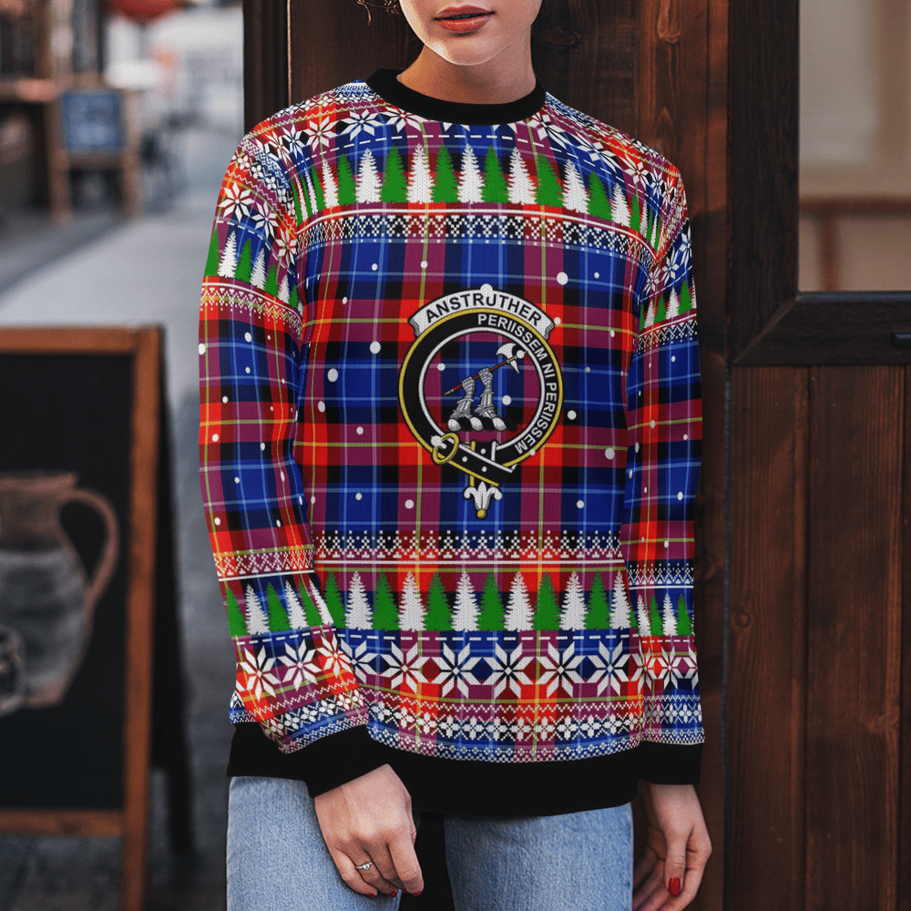 Clan Anstruther Crest Tartan Christmas Ugly Sweater RX10 Anstruther Crest Tartan Tartan Ugly Sweater   