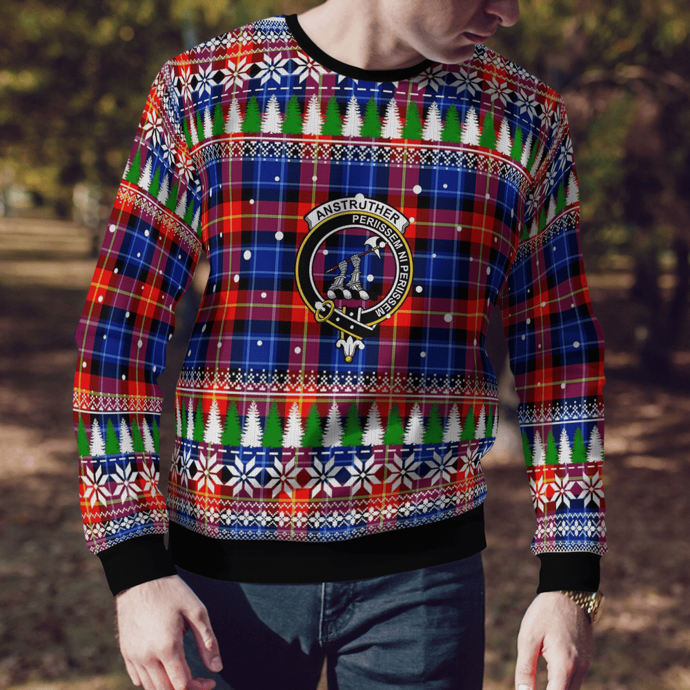 Clan Anstruther Crest Tartan Christmas Ugly Sweater RX10 Anstruther Crest Tartan Tartan Ugly Sweater   