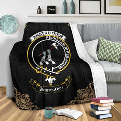 Clan Anstruther Crest Tartan Premium Blanket Black QH38 Clan Anstruther Tartan Today   