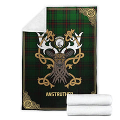 Clan Anstruther Tartan Crest Premium Blanket Celtic Stag Style KK82 Clan Anstruther Tartan Today   