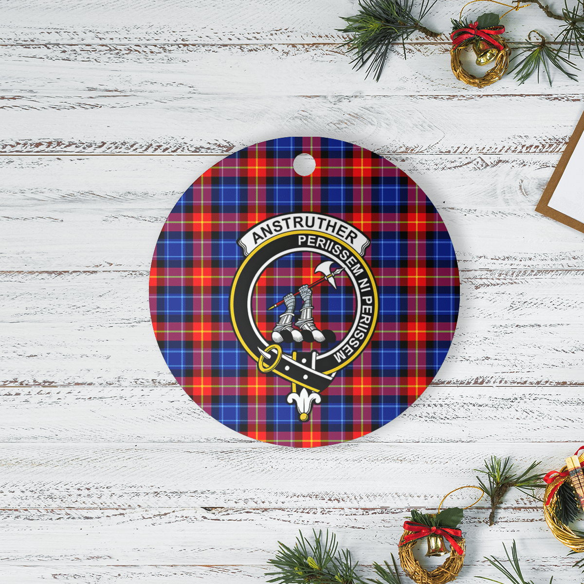 Clan Anstruther Tartan Crest Round Ceramic Ornament FH61 Anstruther Tartan Tartan Christmas   