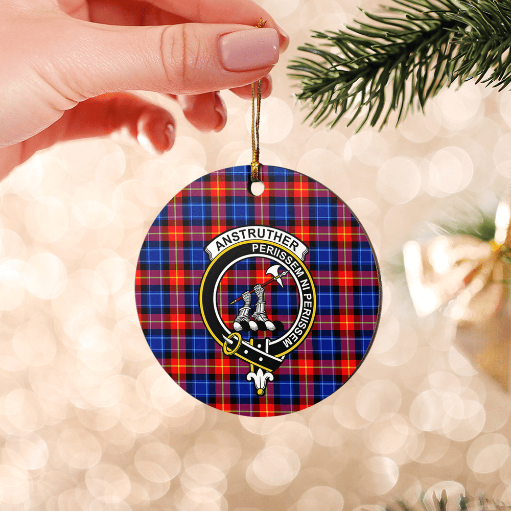 Clan Anstruther Tartan Crest Round Ceramic Ornament FH61 Anstruther Tartan Tartan Christmas   