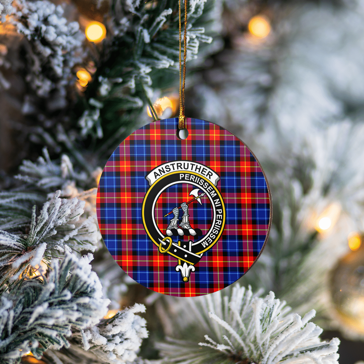 Clan Anstruther Tartan Crest Round Ceramic Ornament FH61 Anstruther Tartan Tartan Christmas   