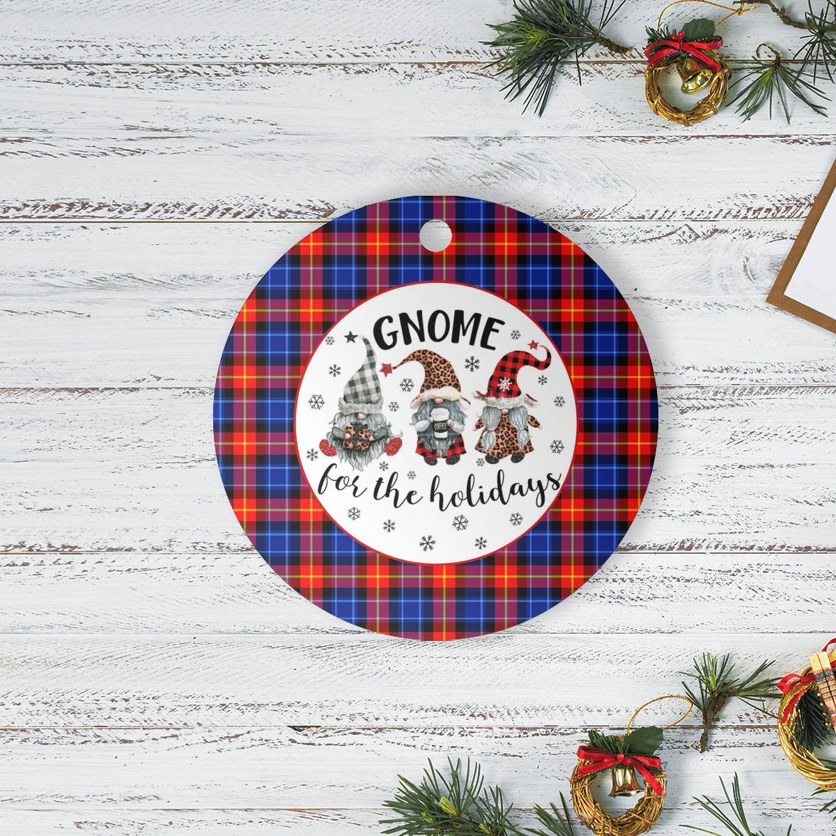 Clan Anstruther Tartan Gnome Round Ceramic Ornament HU27 Anstruther Tartan Tartan Christmas   