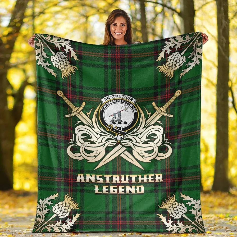Clan Anstruther Tartan Gold Courage Symbol Blanket VP76 Clan Anstruther Tartan Today   
