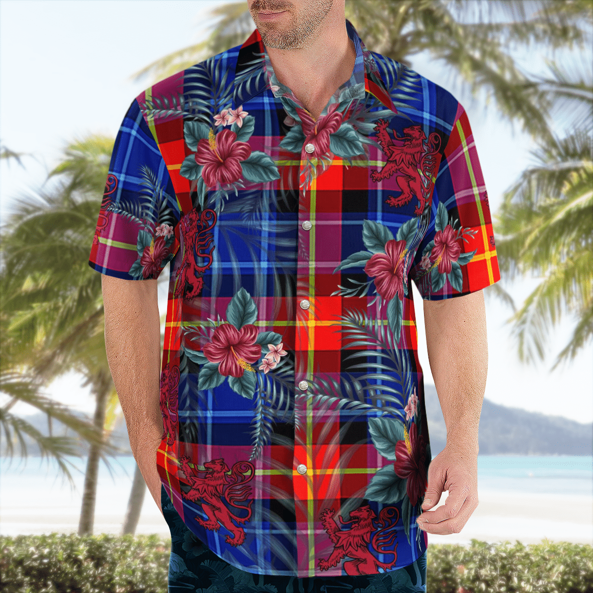 Clan Anstruther Tartan Scottish Lion Hawaiian Shirt DU23 Anstruther Tartan Tartan Hawaii Shirt   