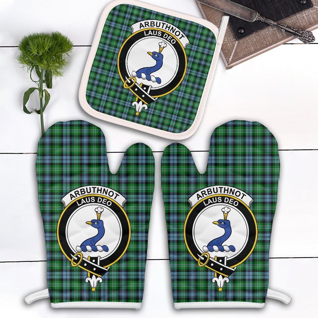 Clan Arbuthnot Ancient Tartan Crest Oven Mitt And Pot Holder (2 Oven Mitts + 1 Pot Holder) FW25 Clan Arbuthnot Tartan Today   