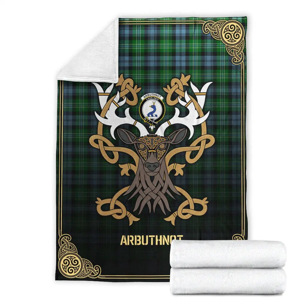 Clan Arbuthnot Ancient Tartan Crest Premium Blanket Celtic Stag Style IM66 Clan Arbuthnot Tartan Today   
