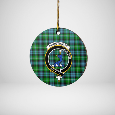 Clan Arbuthnot Ancient Tartan Crest Round Ceramic Ornament