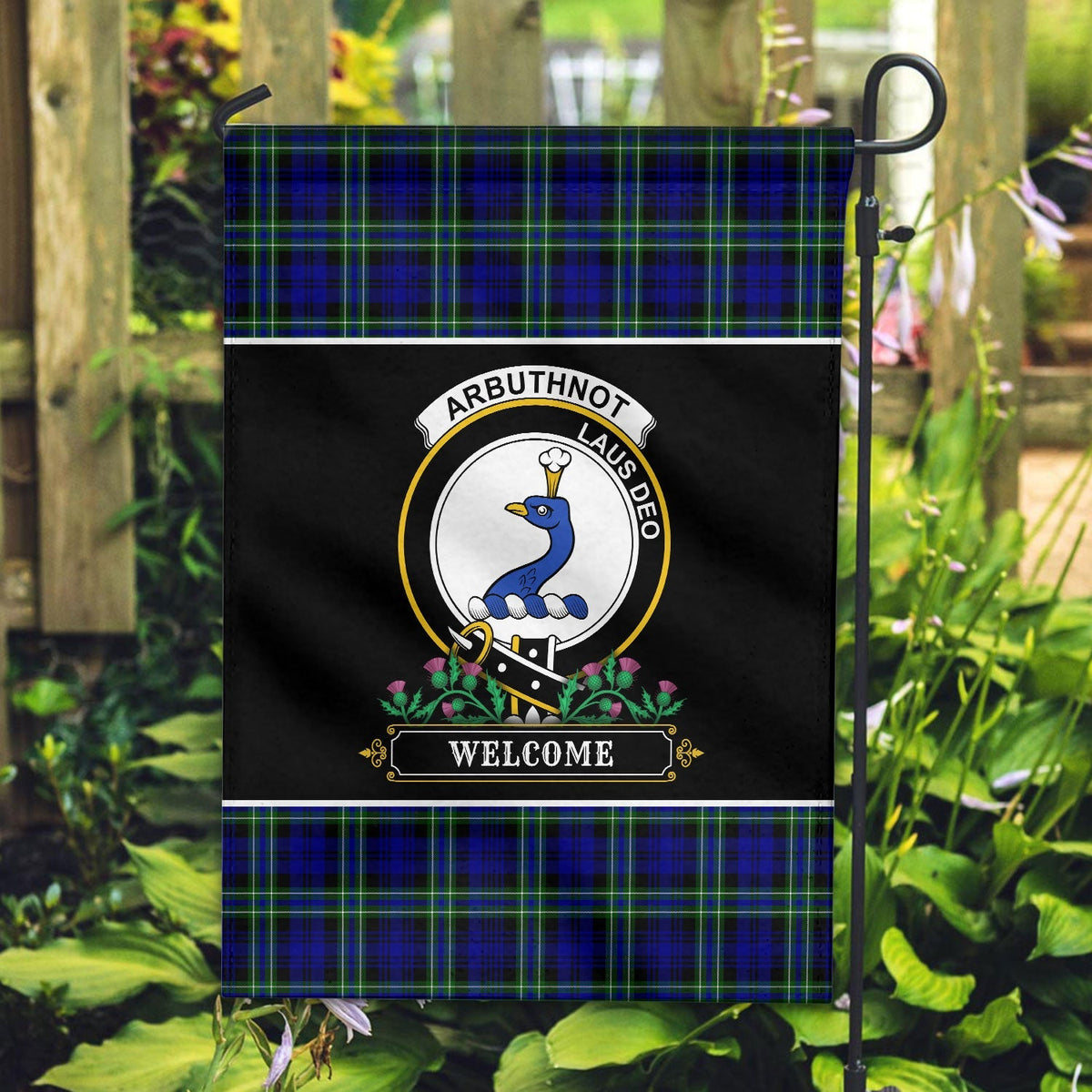 Clan Arbuthnot Modern Tartan Crest Garden Flag  - Welcome  QV68 Clan Arbuthnot Tartan Today   