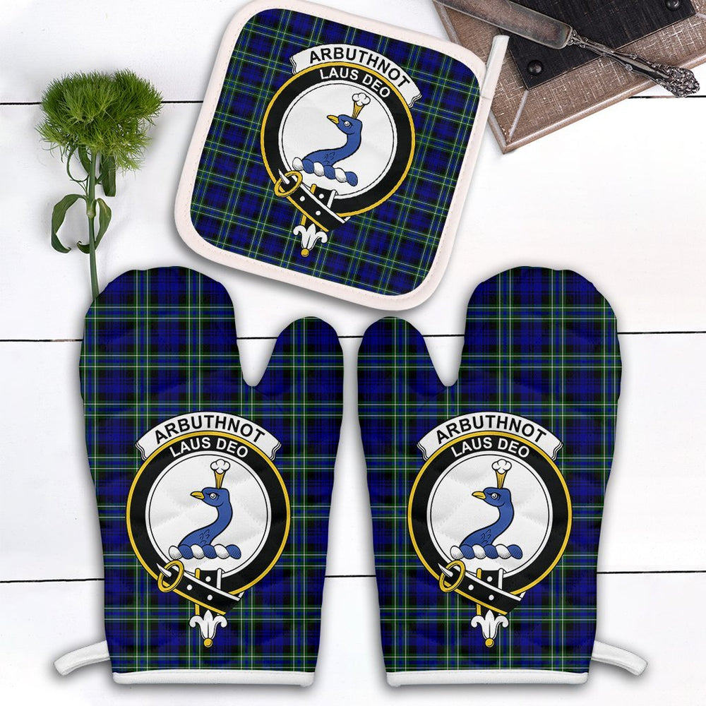 Clan Arbuthnot Modern Tartan Crest Oven Mitt And Pot Holder (2 Oven Mitts + 1 Pot Holder) BR69 Clan Arbuthnot Tartan Today   