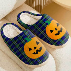 Clan Arbuthnot Modern Tartan Halloween Pumpkin Slippers, Fluffy Spooky Slippers YJ46 Arbuthnot Modern Tartan Tartan Halloween   