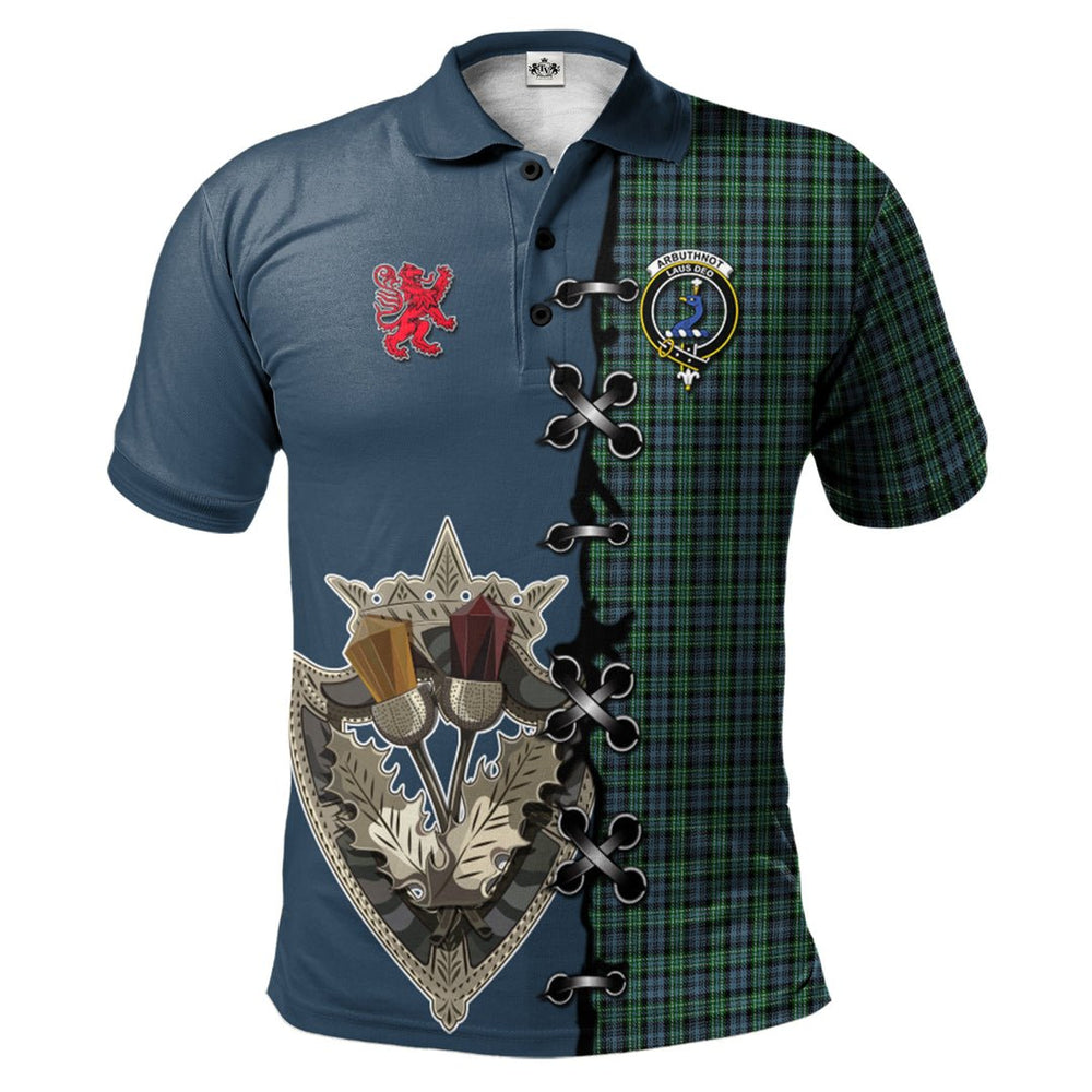 Clan Arbuthnot Tartan Polo Shirt - Lion Rampant And Celtic Thistle Style SI97 Arbuthnot Tartan Tartan Polo   