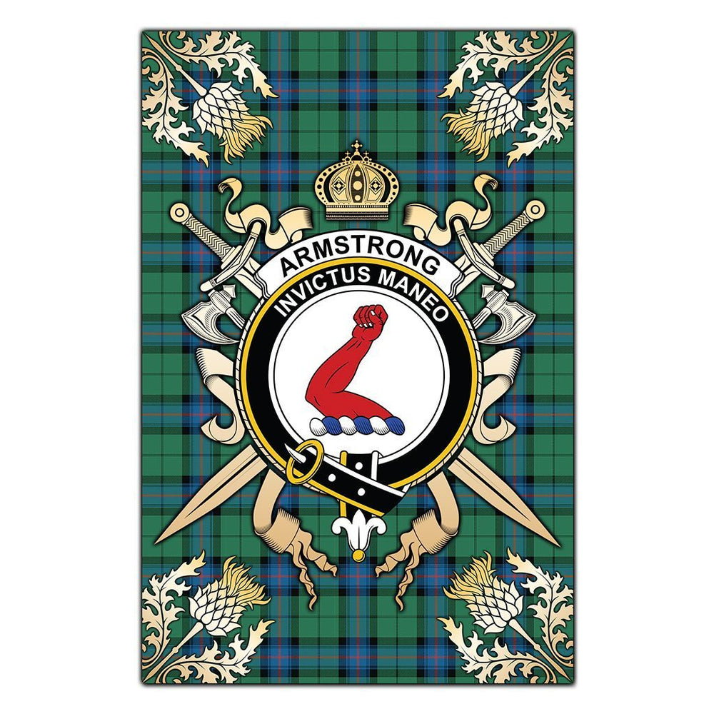 Clan Armstrong Ancient Tartan Crest Black Garden Flag  - Gold Thistle  EG71 Clan Armstrong Tartan Today   