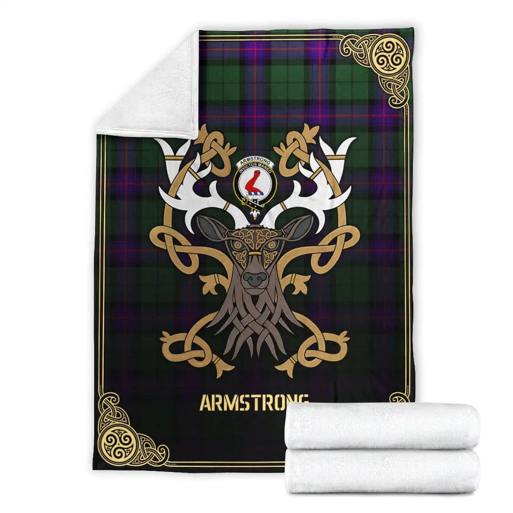 Clan Armstrong Modern Tartan Crest Premium Blanket Celtic Stag Style XZ77 Clan Armstrong Tartan Today   
