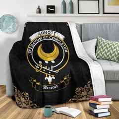 Clan Arnott Crest Tartan Premium Blanket Black UI14 Clan Arnott Tartan Today   