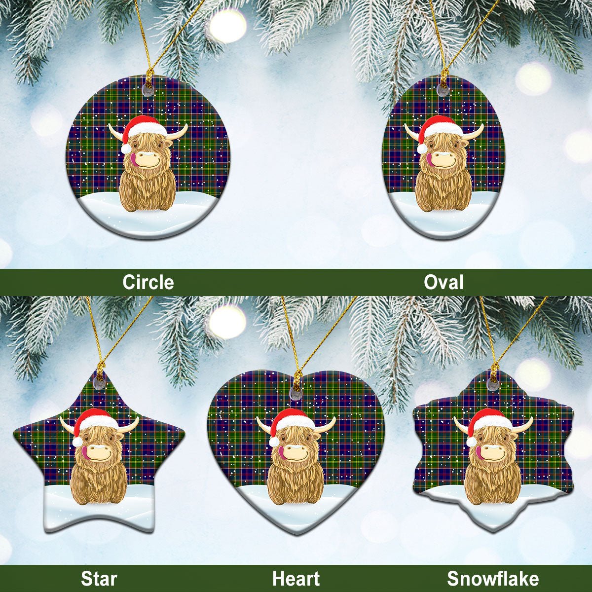 Clan Arnott Tartan Christmas Ceramic Ornament Highland Cows Style YO92 Arnott Tartan Tartan Ornament   