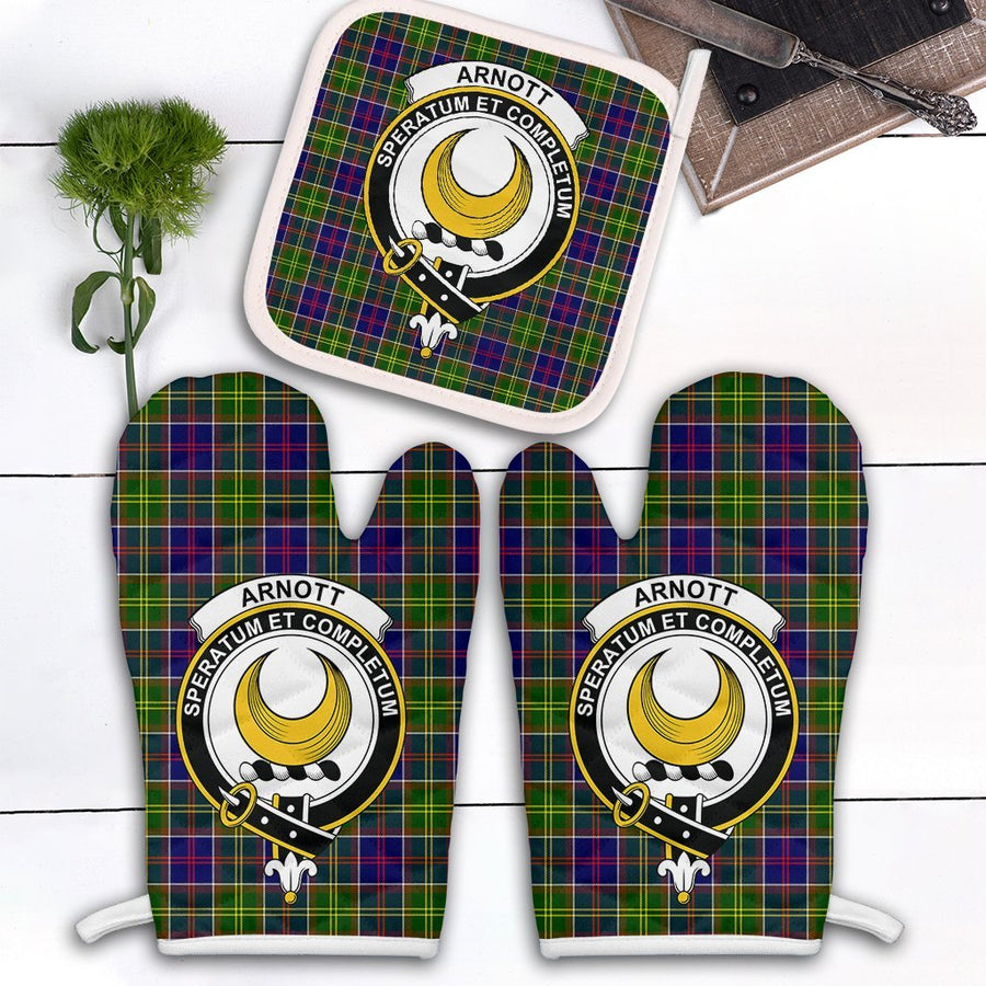 Clan Arnott Tartan Crest Oven Mitt And Pot Holder (2 Oven Mitts + 1 Pot Holder)