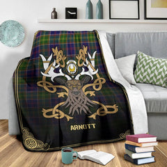Clan Arnott Tartan Crest Premium Blanket Celtic Stag Style TR54 Clan Arnott Tartan Today   