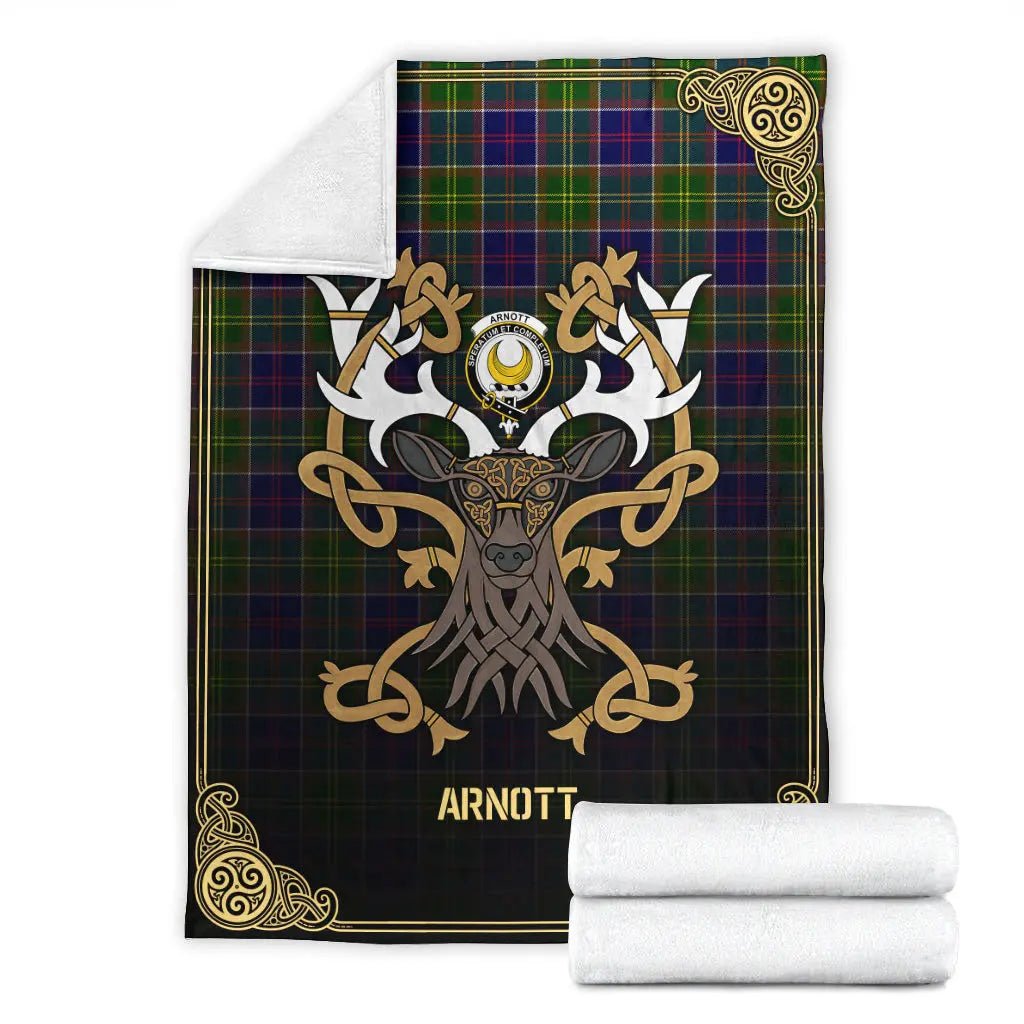 Clan Arnott Tartan Crest Premium Blanket Celtic Stag Style TR54 Clan Arnott Tartan Today   