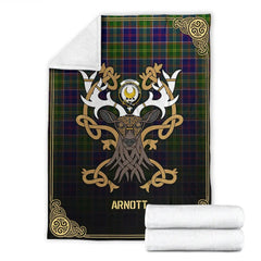 Clan Arnott Tartan Crest Premium Blanket Celtic Stag Style TR54 Clan Arnott Tartan Today   