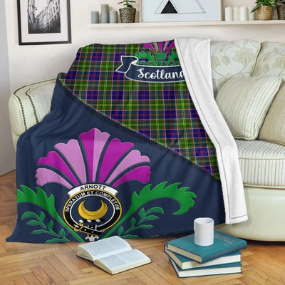 Clan Arnott Tartan Crest Premium Blanket Thistle Style