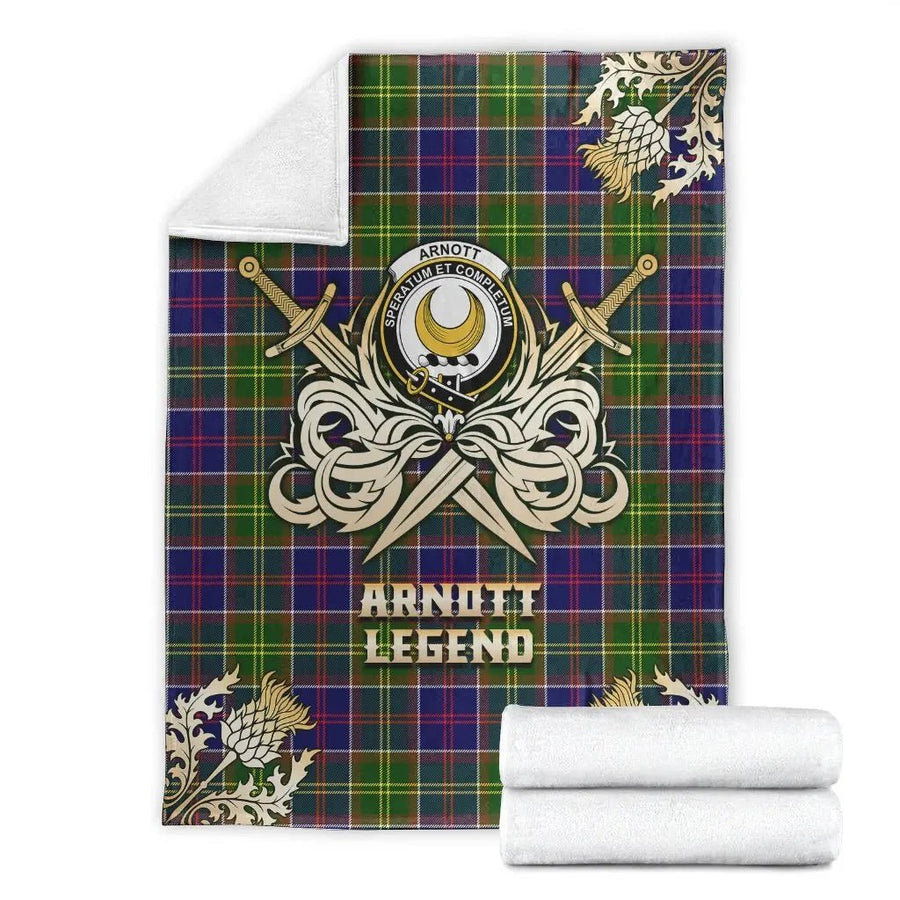Clan Arnott Tartan Gold Courage Symbol Blanket