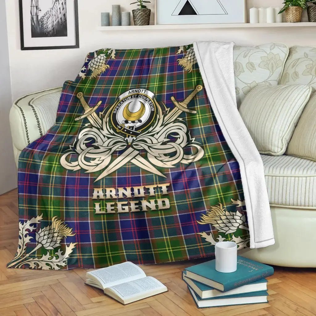 Clan Arnott Tartan Gold Courage Symbol Blanket EL82 Clan Arnott Tartan Today   