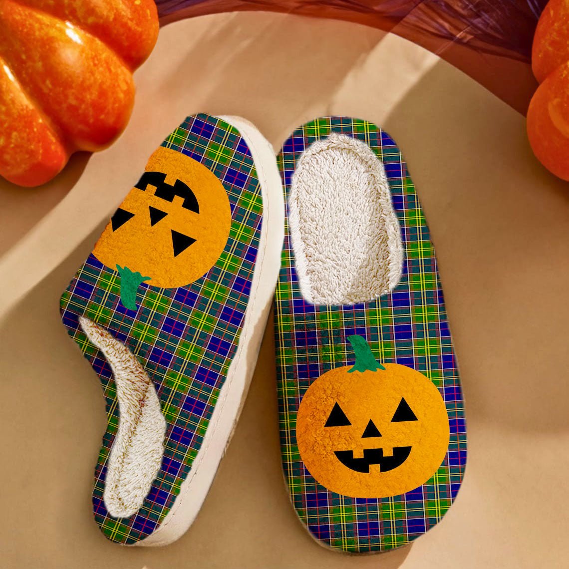 Clan Arnott Tartan Halloween Pumpkin Slippers, Fluffy Spooky Slippers JG44 Arnott Tartan Tartan Halloween   