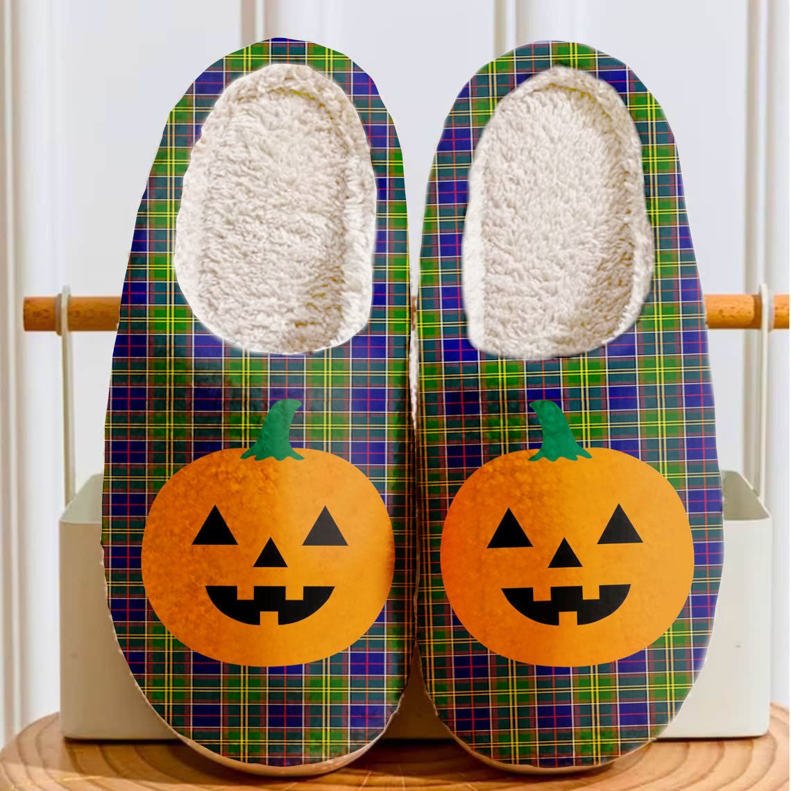 Clan Arnott Tartan Halloween Pumpkin Slippers, Fluffy Spooky Slippers JG44 Arnott Tartan Tartan Halloween   