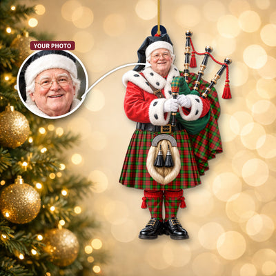 Clan Auchinleck Tartan Christmas Piper Ornament with Custom Photo