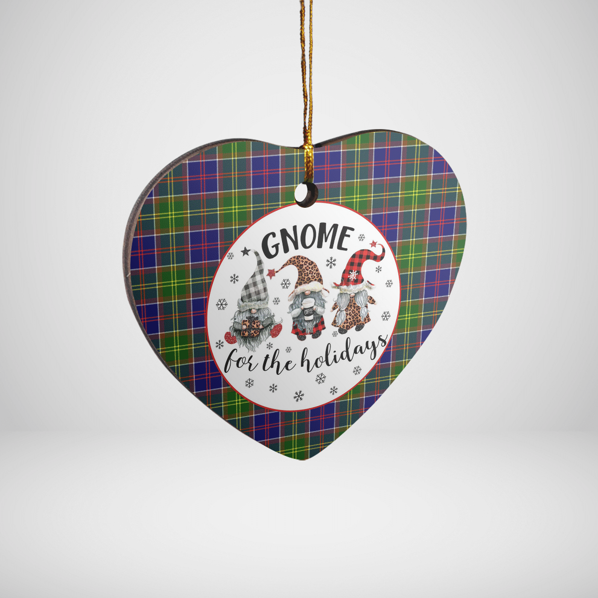 Clan Ayrshire District Tartan Gnome Heart Ceramic Ornament RH76 Ayrshire District Tartan Gnome Tartan Christmas   