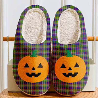Clan Ayrshire District Tartan Halloween Pumpkin Slippers, Fluffy Spooky Slippers