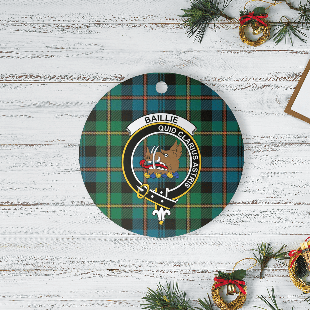Clan Baillie Ancient Tartan Crest Round Ceramic Ornament XP57 Baillie Ancient Tartan Tartan Christmas   