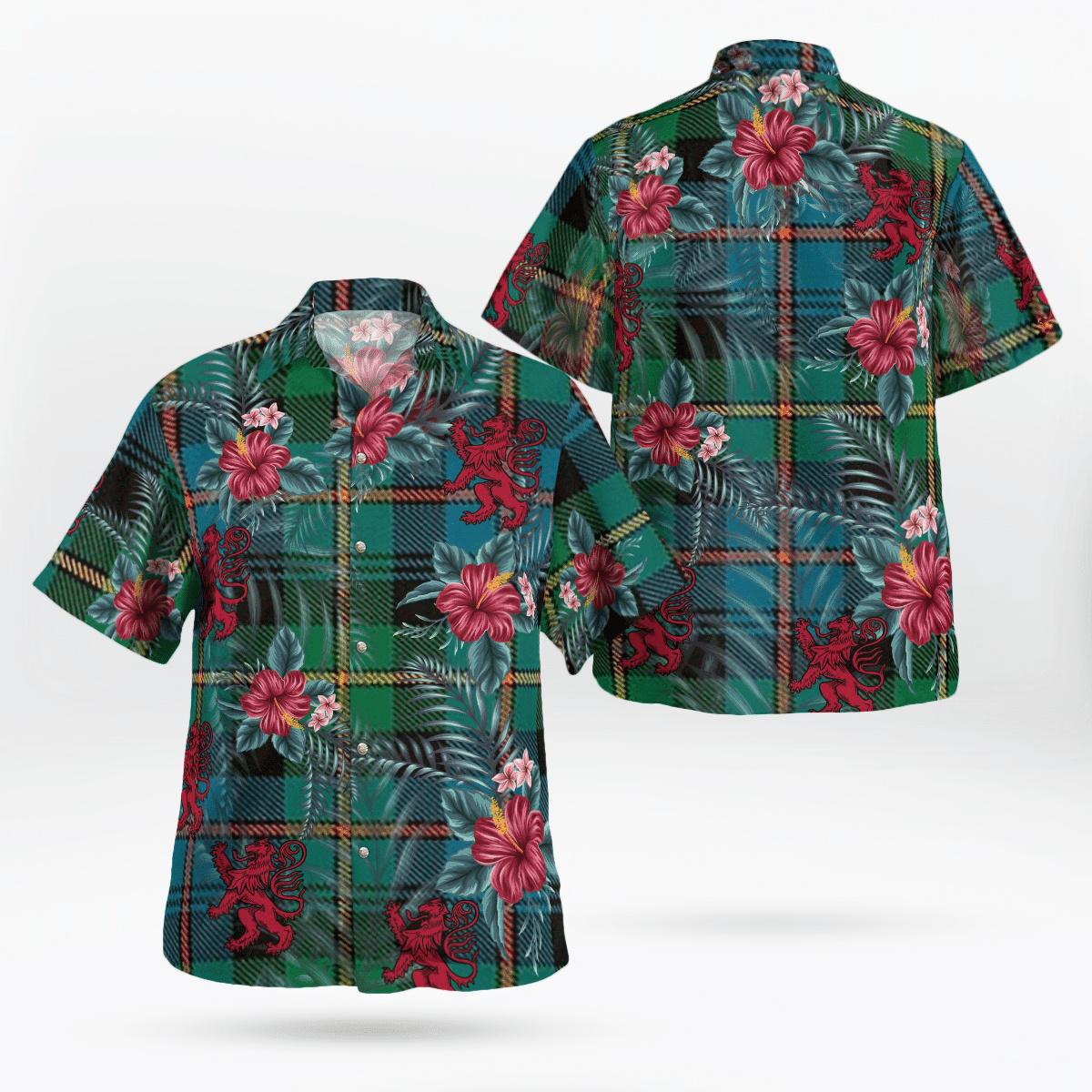Clan Baillie Ancient Tartan Scottish Lion Hawaiian Shirt GV77 Baillie Ancient Tartan Tartan Hawaii Shirt   