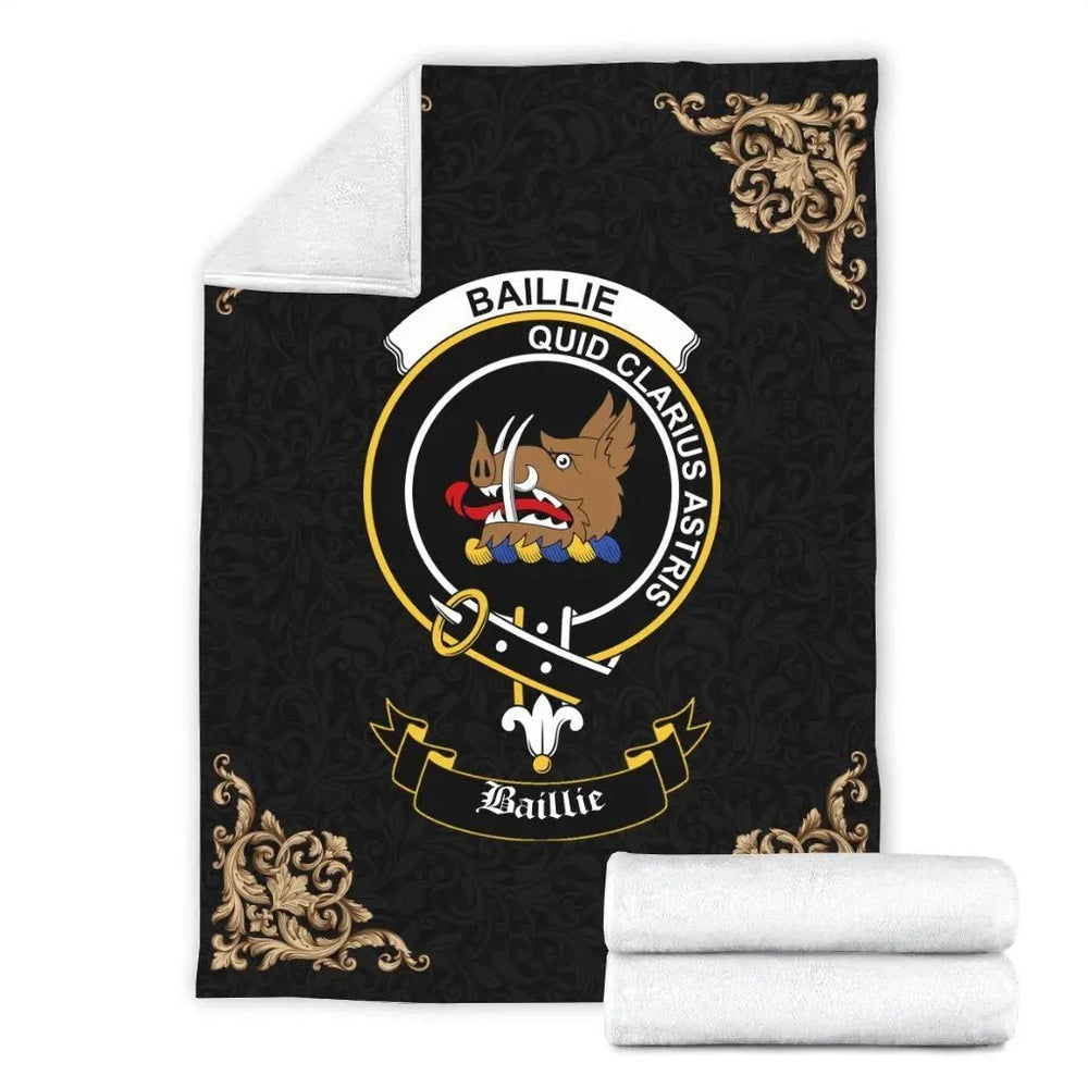 Clan Baillie Crest Tartan Premium Blanket Black IP64 Clan Baillie Tartan Today   