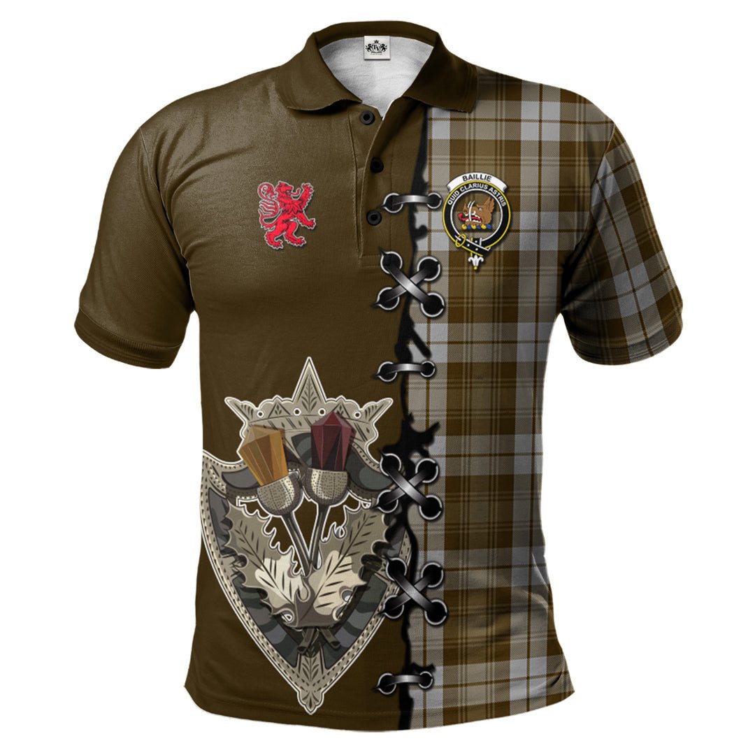 Clan Baillie Dress Tartan Polo Shirt - Lion Rampant And Celtic Thistle Style AT32 Baillie Dress Tartan Tartan Polo   