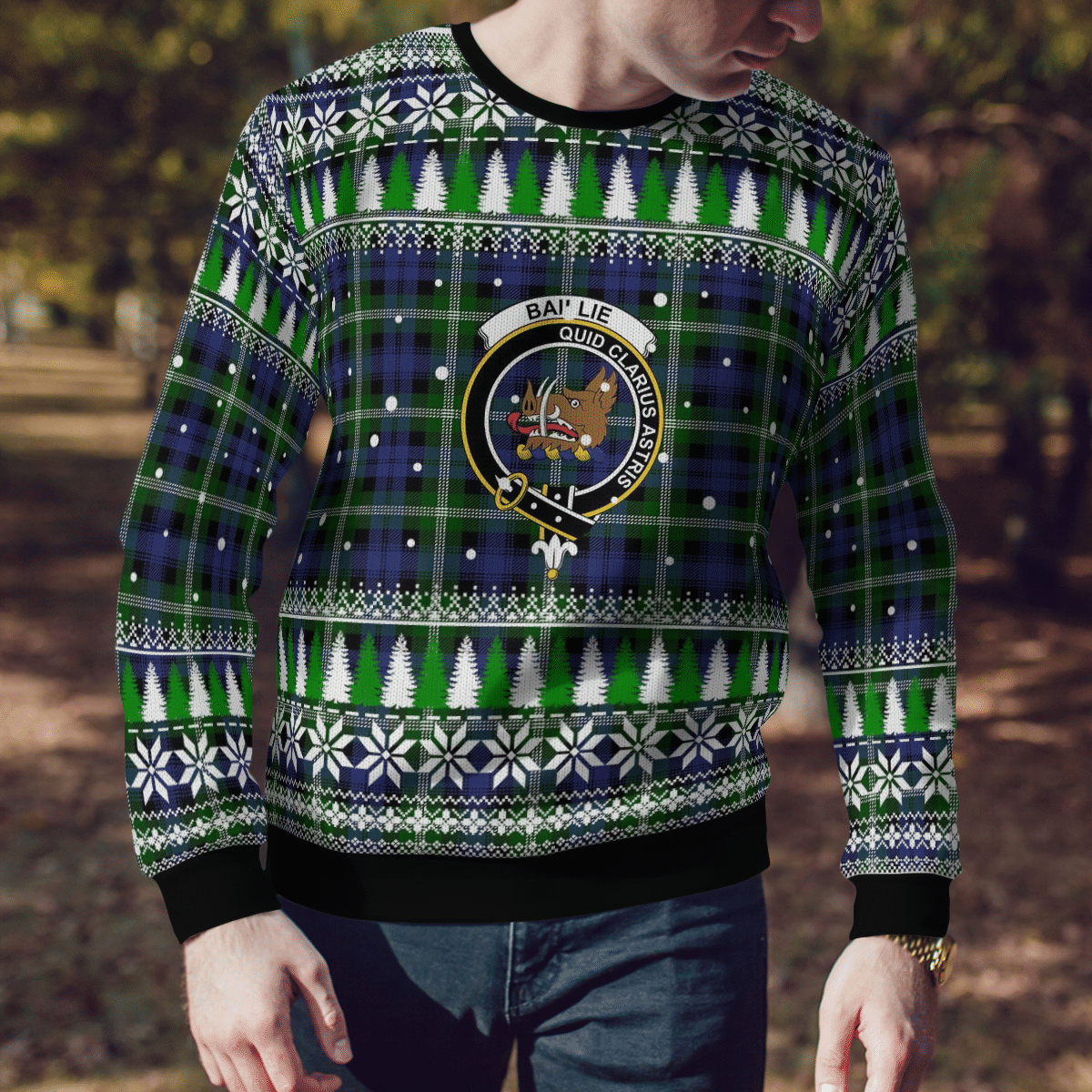 Clan Baillie Modern Crest Tartan Christmas Ugly Sweater RO36 Baillie Modern Crest Tartan Tartan Ugly Sweater   