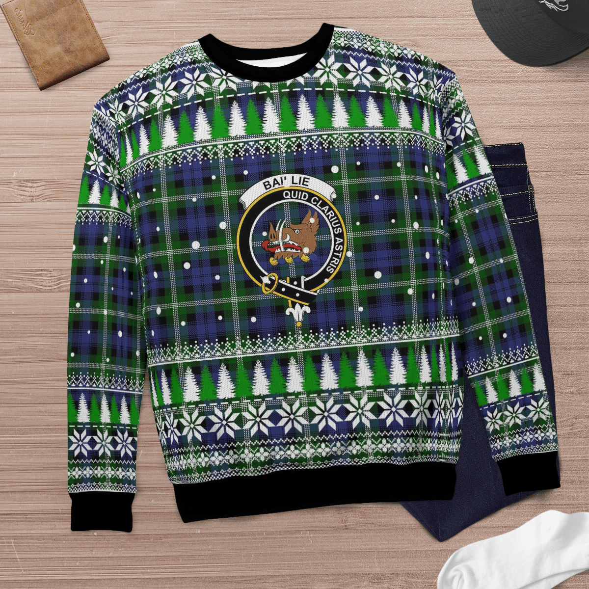 Clan Baillie Modern Crest Tartan Christmas Ugly Sweater RO36 Baillie Modern Crest Tartan Tartan Ugly Sweater   
