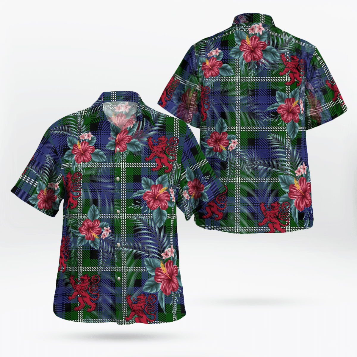 Clan Baillie Modern Tartan Scottish Lion Hawaiian Shirt VO35 Baillie Modern Tartan Tartan Hawaii Shirt   