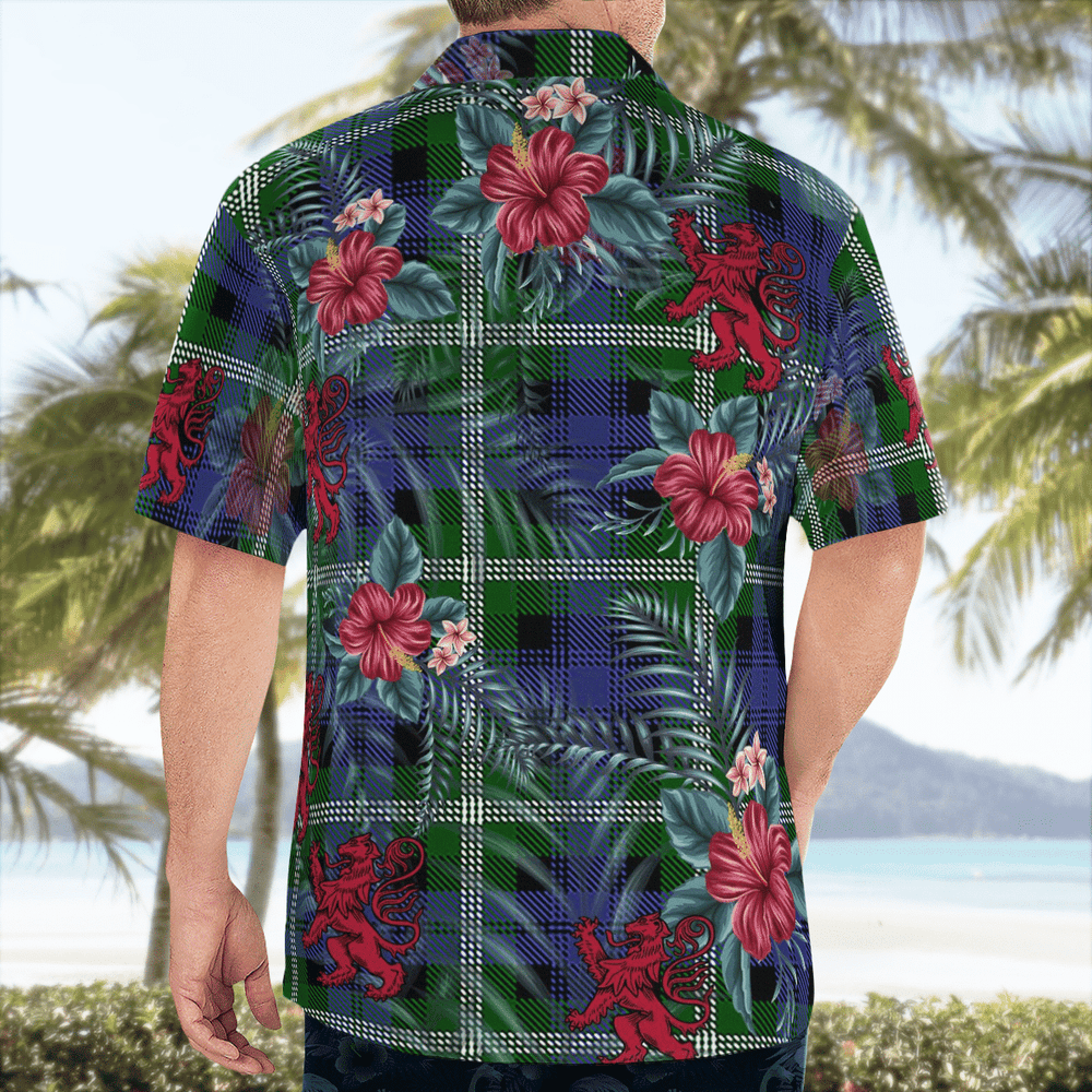 Clan Baillie Modern Tartan Scottish Lion Hawaiian Shirt VO35 Baillie Modern Tartan Tartan Hawaii Shirt   