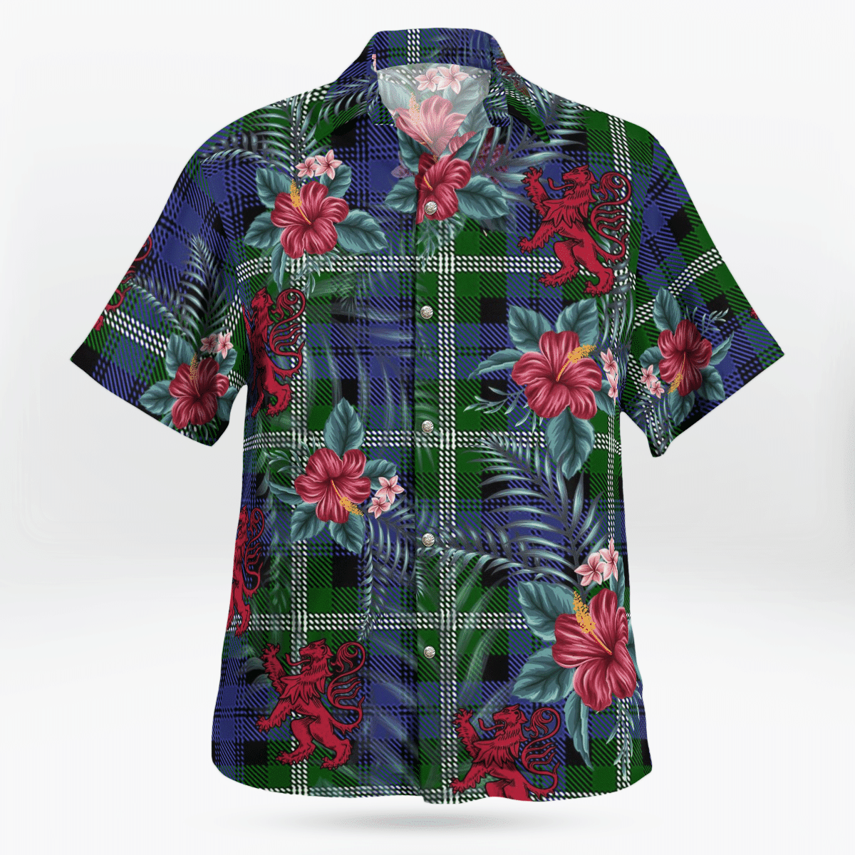 Clan Baillie Modern Tartan Scottish Lion Hawaiian Shirt VO35 Baillie Modern Tartan Tartan Hawaii Shirt   