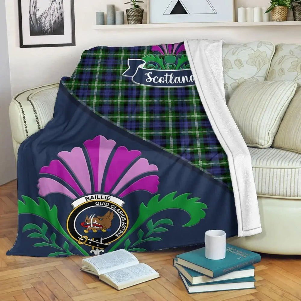 Clan Baillie Tartan Crest Premium Blanket Thistle Style XV31 Clan Baillie Tartan Today   