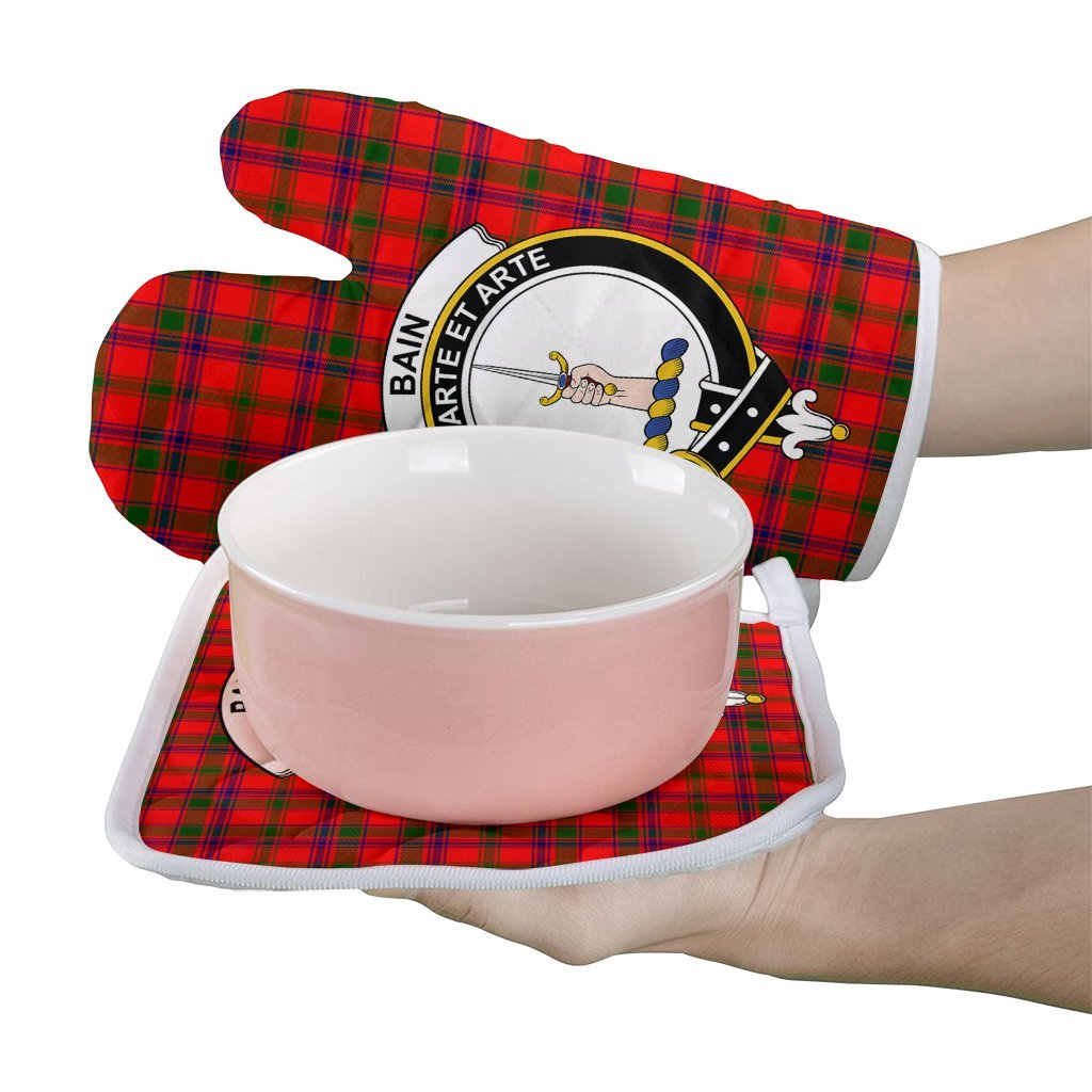 Clan Bain Tartan Crest Oven Mitt And Pot Holder (2 Oven Mitts + 1 Pot Holder) CS20 Clan Bain Tartan Today   