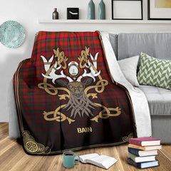 Clan Bain Tartan Crest Premium Blanket Celtic Stag Style NT39 Clan Bain Tartan Today   