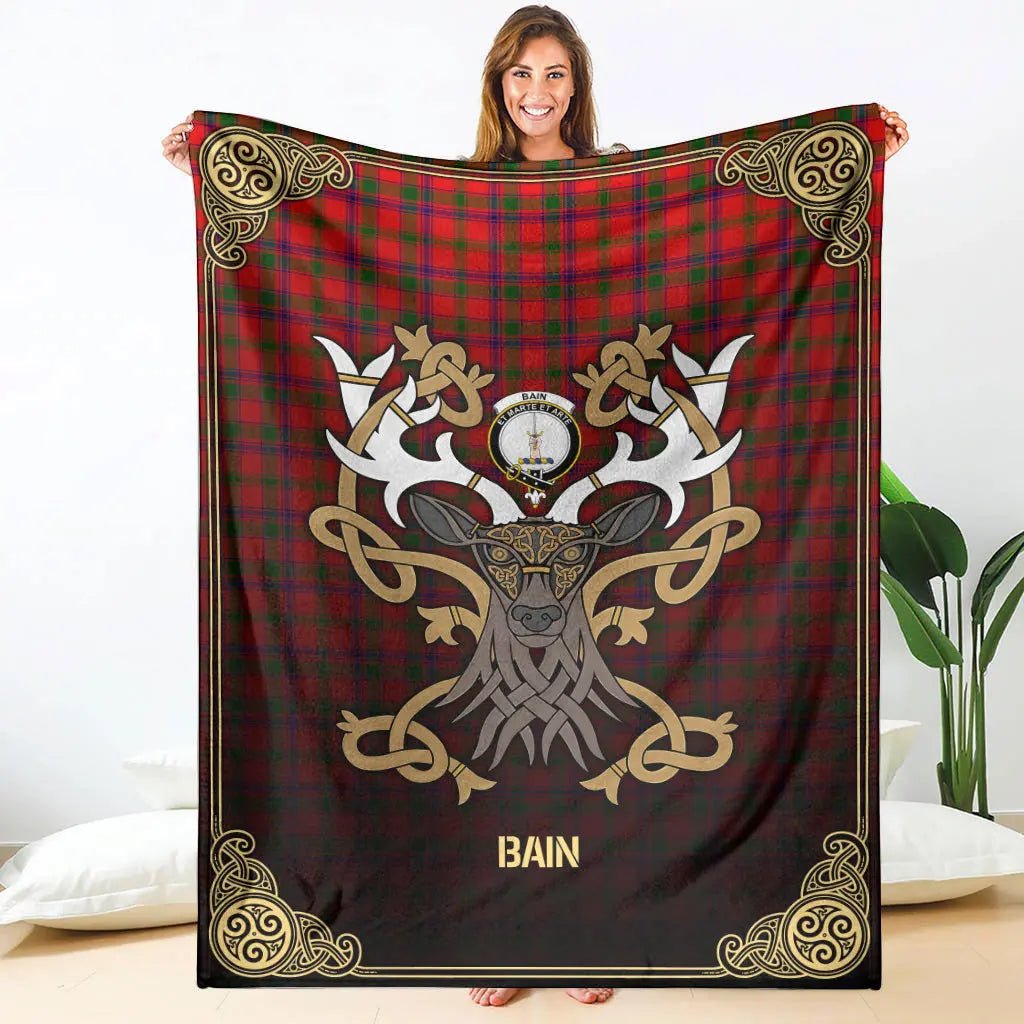 Clan Bain Tartan Crest Premium Blanket Celtic Stag Style NT39 Clan Bain Tartan Today   