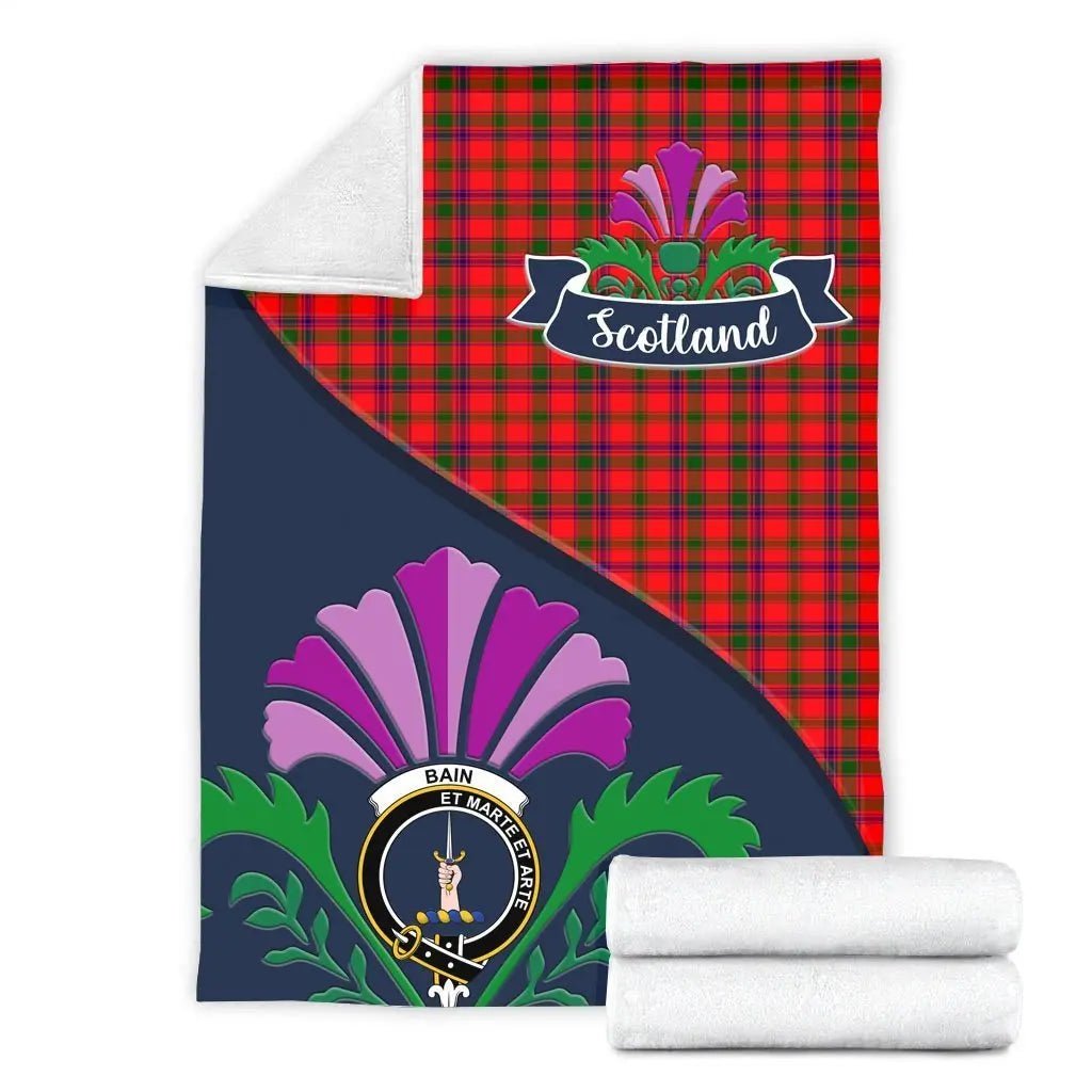 Clan Bain Tartan Crest Premium Blanket Thistle Style DS31 Clan Bain Tartan Today   