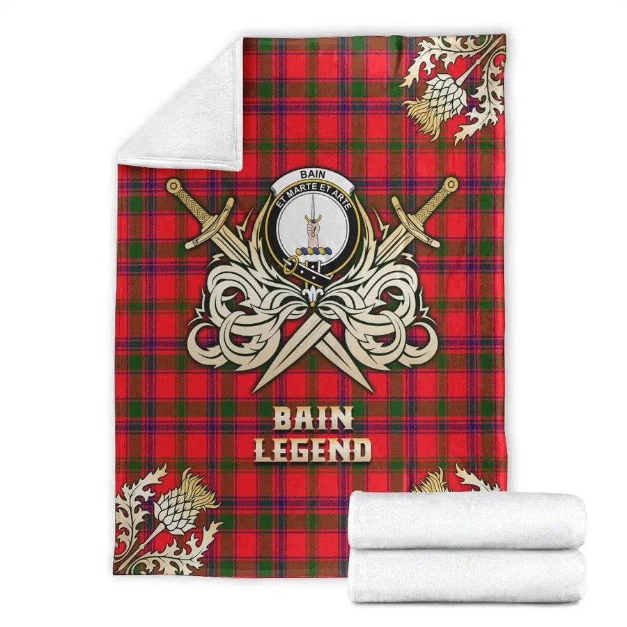 Clan Bain Tartan Gold Courage Symbol Blanket