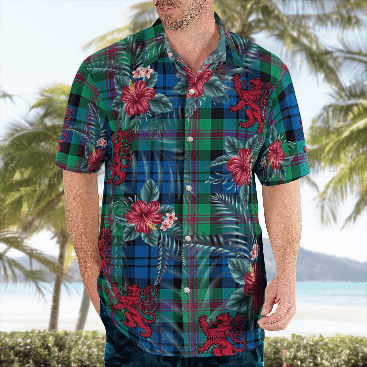 Clan Baird Ancient Tartan Scottish Lion Hawaiian Shirt OW72 Baird Ancient Tartan Tartan Hawaii Shirt   