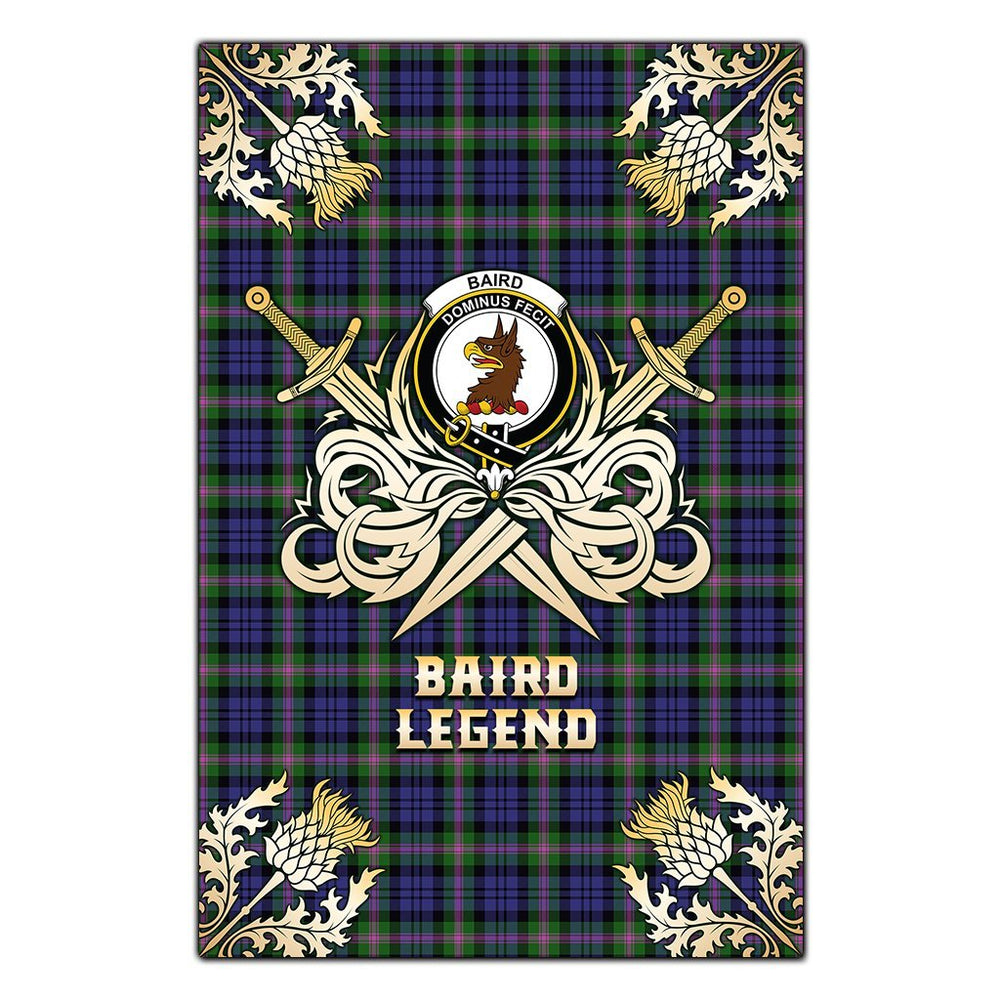 Clan Baird Modern Tartan Crest Black Garden Flag  - Gold Thistle Legend  KF92 Clan Baird Tartan Today   